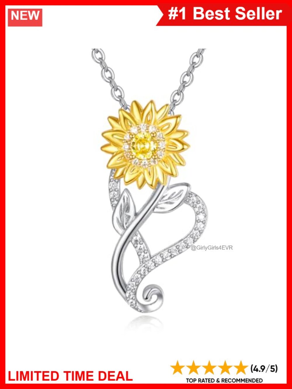 Gold Plated Sterling Silver Sunflower Heart Pendant Necklace Adjustable Chain